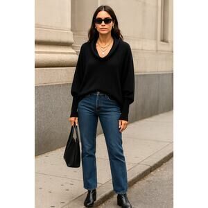 Nili Lotan S Oversized 100% Cashmere Batwing Sweater V Neck Relaxed Fit Black